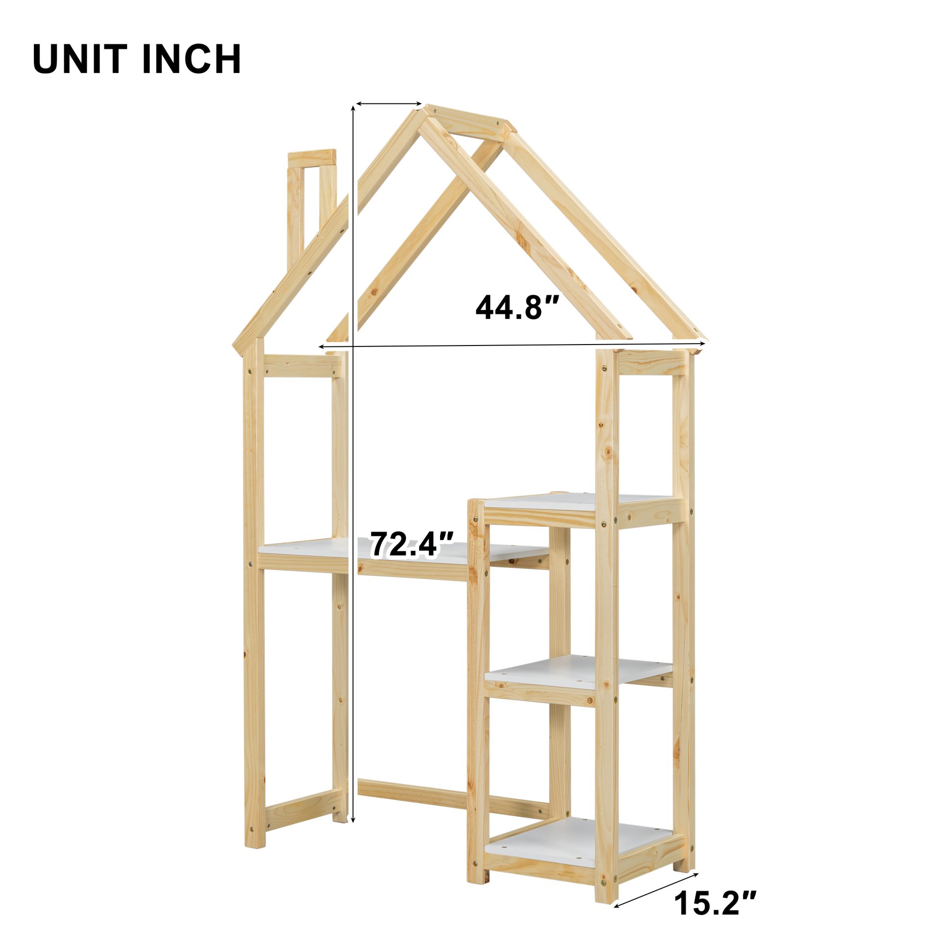 House-Shaped Wooden Writing Desk, Kids Study Table, Bookshelf & Toy Storage - Natural - Image 9