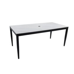 Outdoor Modern Patio Dining Table, Post Tapered Legs Seats 6, Weatherproof & Rust Free - Ember Black / White