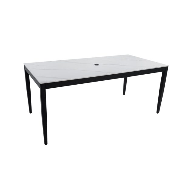 Outdoor Modern Patio Dining Table, Post Tapered Legs Seats 6, Weatherproof & Rust Free - Ember Black / White