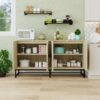 Carved 4 Door Sideboard, Sideboard Buffet Cabinet With Storage, Modern Coffee Bar Cabinet With Adjustable Shelf For Living Room - Natural - Image 6