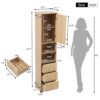 Tall Bathroom Cabinet With 1 Door, 3 Drawers, Open Storage - Wood - Image 3