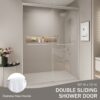 Double Sliding Shower Door, Semi Frameless Bypass Bathroom Sliding Door With 1 / 4" (6Mm) Tempered Glass For Walk In Shower - Brushed Nickel - Image 5