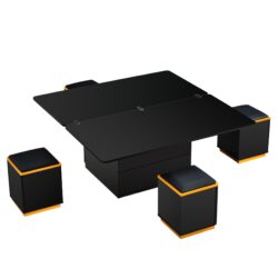 Lift Top Coffee Table With 4 Storage Stools, Multi Functional Adjustable Coffee Table For Living Room - Black