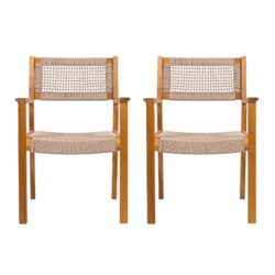 Outdoor Dining Chair (Set of 2), Patio Chairs, Teak Acacia Wood - Light Brown