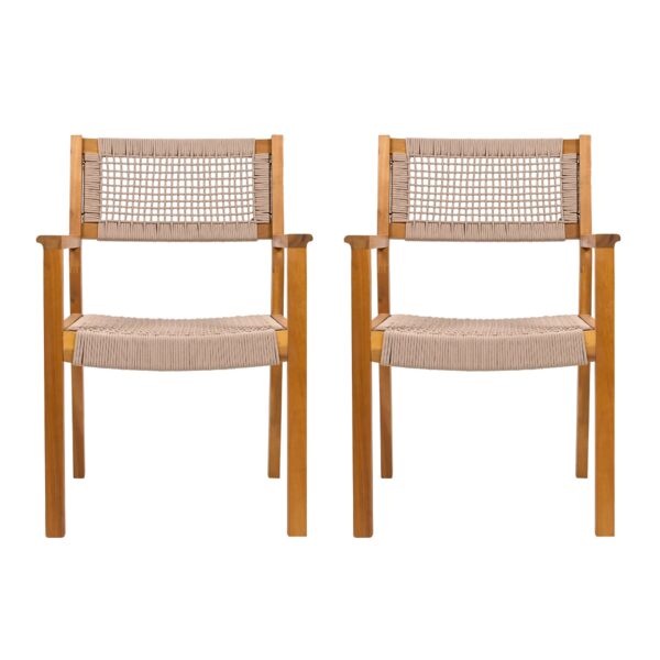 Outdoor Dining Chair (Set of 2), Patio Chairs, Teak Acacia Wood - Light Brown