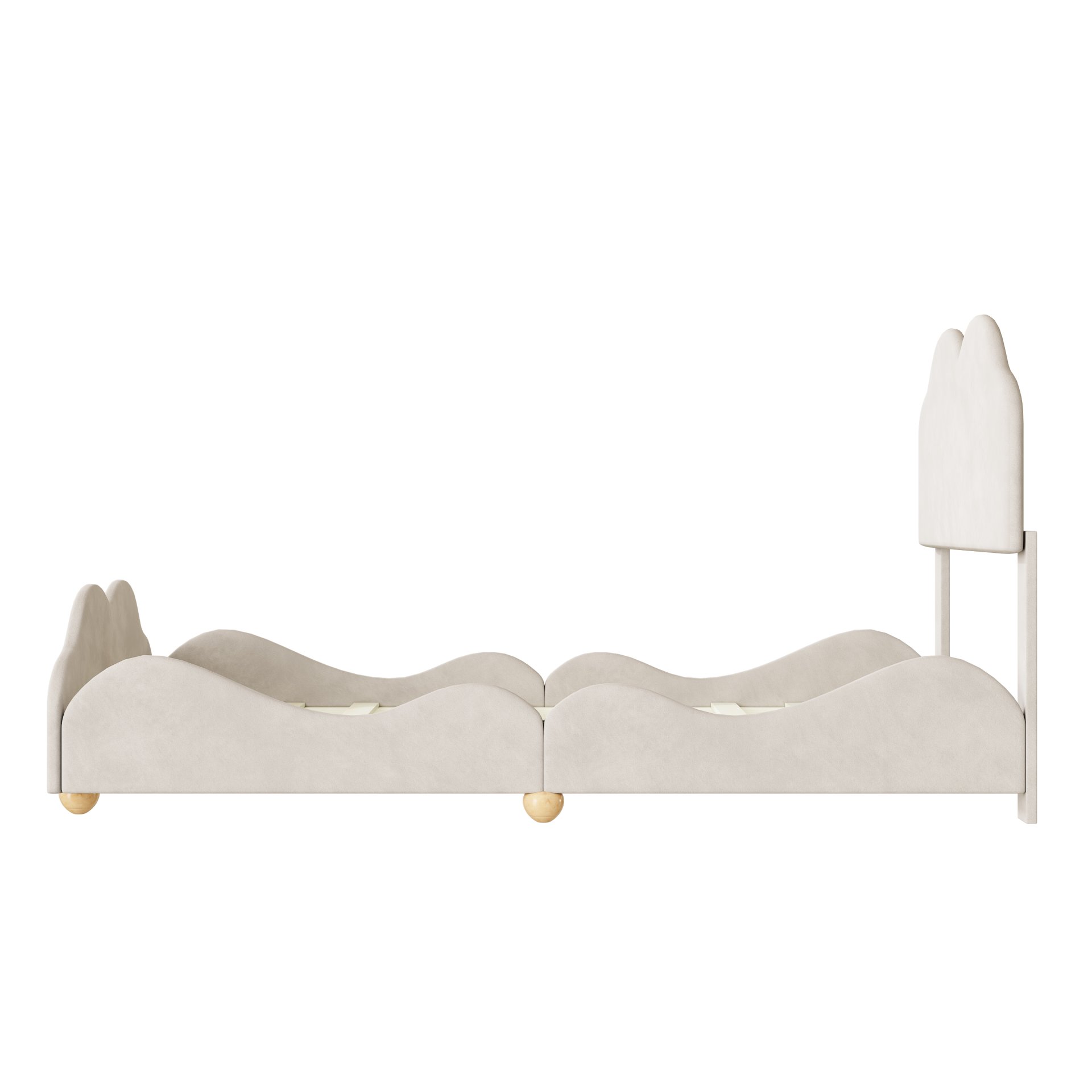 Twin Size Upholstered Platform Bed With Cloud Shaped Board - Beige - Image 6