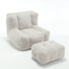 Modern Indoor Fluffy Bean Bag Chair With Memory Foam And Ottoman Super Soft Velvet - Light Gray - Image 19