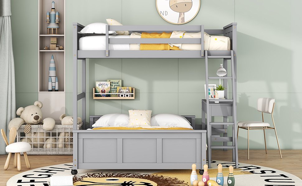Twin Over Full Bunk Bed With Desk - Gray - Image 14