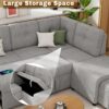 Sectional Sofa Pull Out Sofa Bed L - Shaped Sofa With Movable Ottoman And Stool, Large Storage Space, A Cup Holder, And 2 USB Ports For Living Room - Light Gray - Image 8