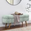 Ottoman Oval Storage Bench With Rubber Wood Legs Fabric - Cyan - Image 4