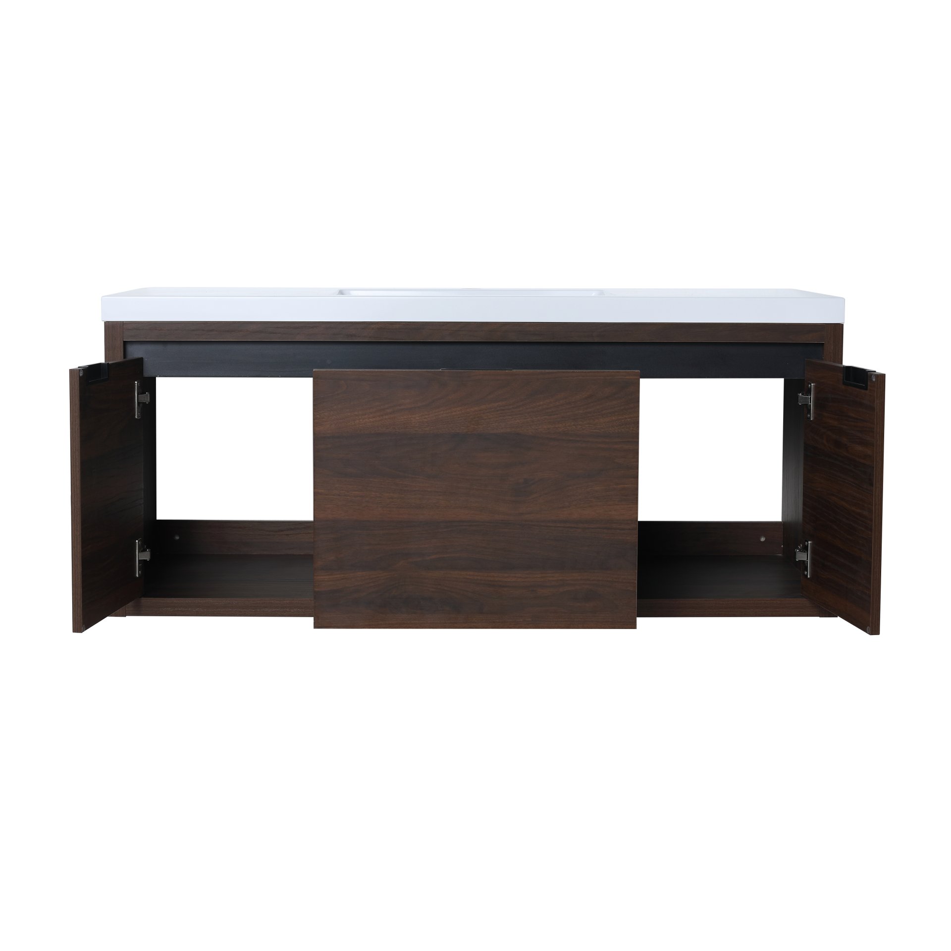 Floating 48" Bathroom Vanity With Resin Sink And Soft Close Doors California Plywood - California Walnut - Image 16