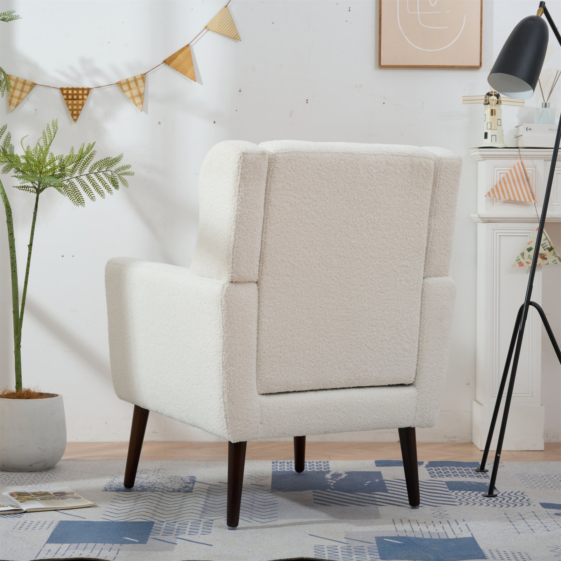 Modern Accent Chair, Teddy Fabric Living Room Chairs Comfy Reading Chair, Mid Century Accent Chair, Lounge Arm Chairs Armchair For Living Room Bedroom - White - Image 5