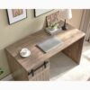Home Office Desk Hazelnut One Cabinet Three Shelves Faux Barn Door On Metal Euro Hinges Modesty Panel - Light Brown - Image 2