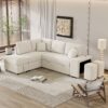 Convertible Sleeper, Sectional Pull Out Sofa Bed With Storage Ottoman, 2 Throw Pillows, 2 Stools, Wireless Charger And Two Hidden USB Ports For Living Room - Cream - Image 7