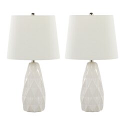 Hex - Contemporary Lamp (Set of 2) - Off White / Polished Nickel / Off White