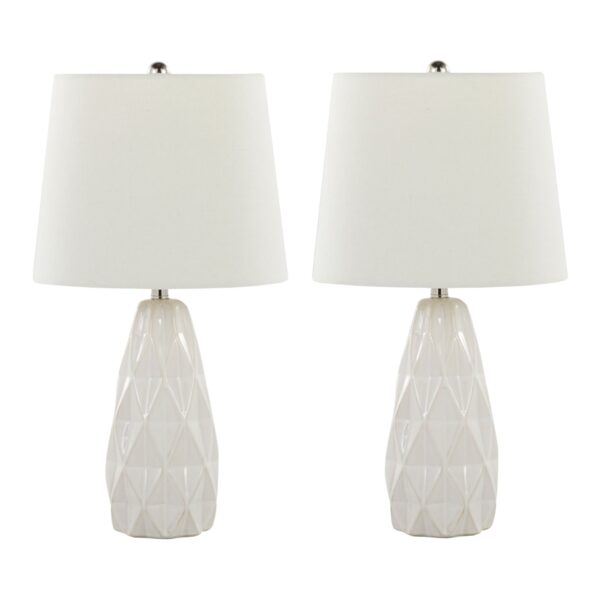 Hex - Contemporary Lamp (Set of 2) - Off White / Polished Nickel / Off White