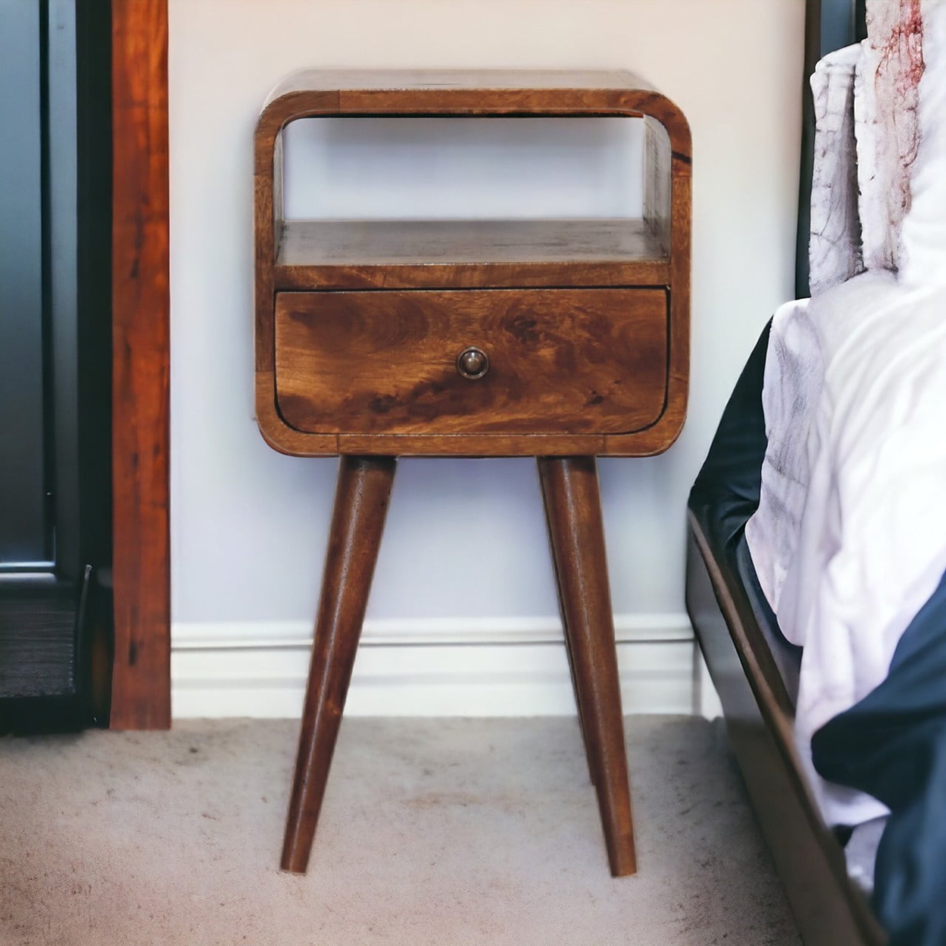 Mini Curve Open Bedside Table - Chestnut - Image 2