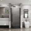 Pivot Shower Door 1 / 4" Tempered Glass Black Semi Frameless - Black - Image 2
