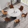 53.15" Modern Artificial Stone Round Carbon Steel Base Dining Table, Can Accommodate 6 People - White / Black - Image 2