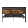 King Size Metal Platform Bed Frame With Wooden Headboard USB Charging Station 2 Drawers LED Lights - Black Brown - Image 4