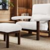 Modern Accent Chair With Ottoman, Mid Century Lounge Chair With Footrest, Comfy Fabric Armchair Upholstered Set With Solid Wood Frame For Living Room - White - Image 4