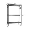 Heavy Duty Rolling Clothes Rack With 3 Tier Shelves, 2 Rails & Side Hooks, Adjustable Freestanding Organizer Metal - Black - Image 3