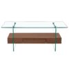 Modern 2 Tier Coffee Table With Drawer Clear Tempered Glass, Multifunctional Storage - Transparent / Wood - Image 21