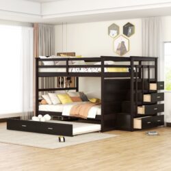 Full Over Full Bunk Bed With Twin Size Trundle And Staircase - Espresso