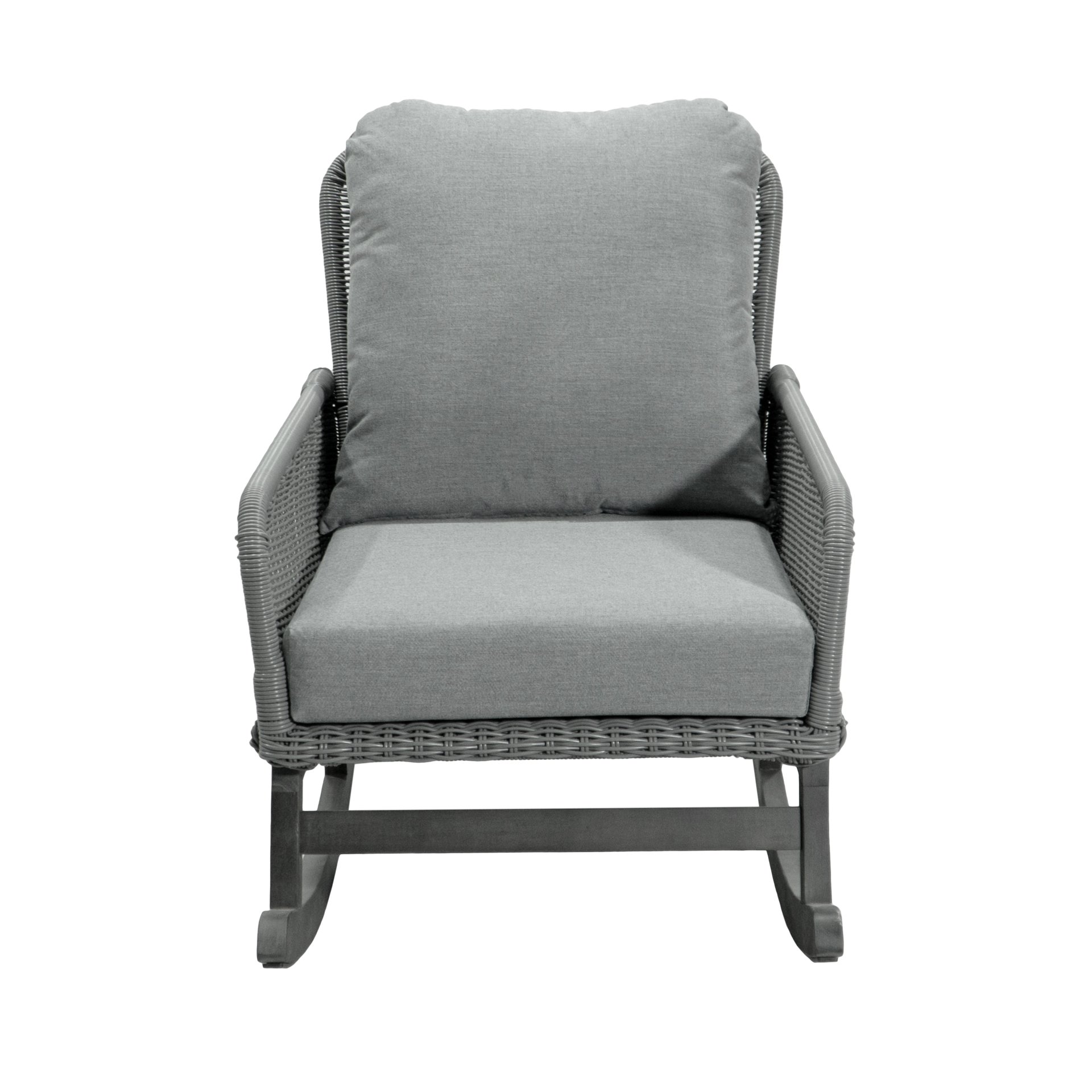 Contemporary Minimalist Wicker Rocking Chair & Soft Polyester Cushions And Durable Wooden Frame (Set of 2) - Gray - Image 4