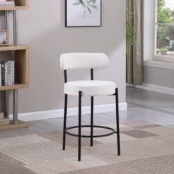 Modern Counter Height Stools, Uphsoltered Seat Barstools With Round Low Back Kitchen Stools With Footrest For Dining Room (Set of 2) - White