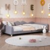 Twin Size Upholstered Daybed, Sherpa Fabric Sofabed With Cloud-Shaped Backrest, No Box - Spring Needed - Gray - Image 7