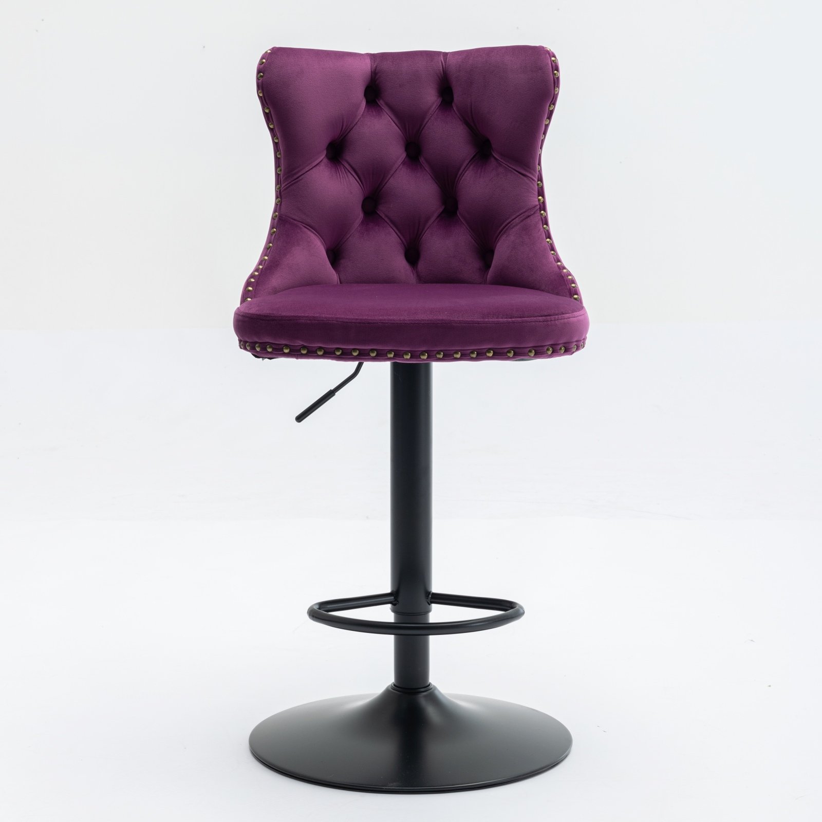 Swivel Velvet Barstools Adjusatble Seat Height, Modern Upholstered Bar Stools With Backs Comfortable Tufted For Home Pub And Kitchen Island (Set of 2) - Purple - Image 4