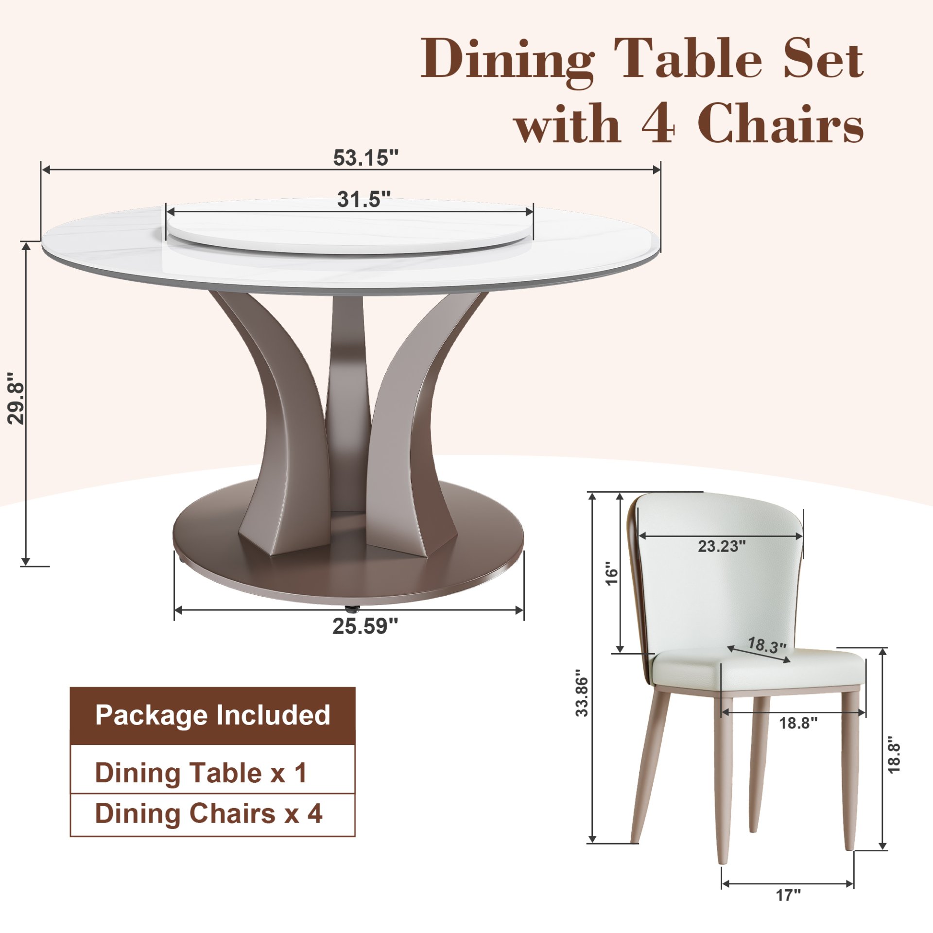 Table With Rotating Tray Scratch & Heat For Kitchen & Restaurant, 4 Chairs - White - Image 3