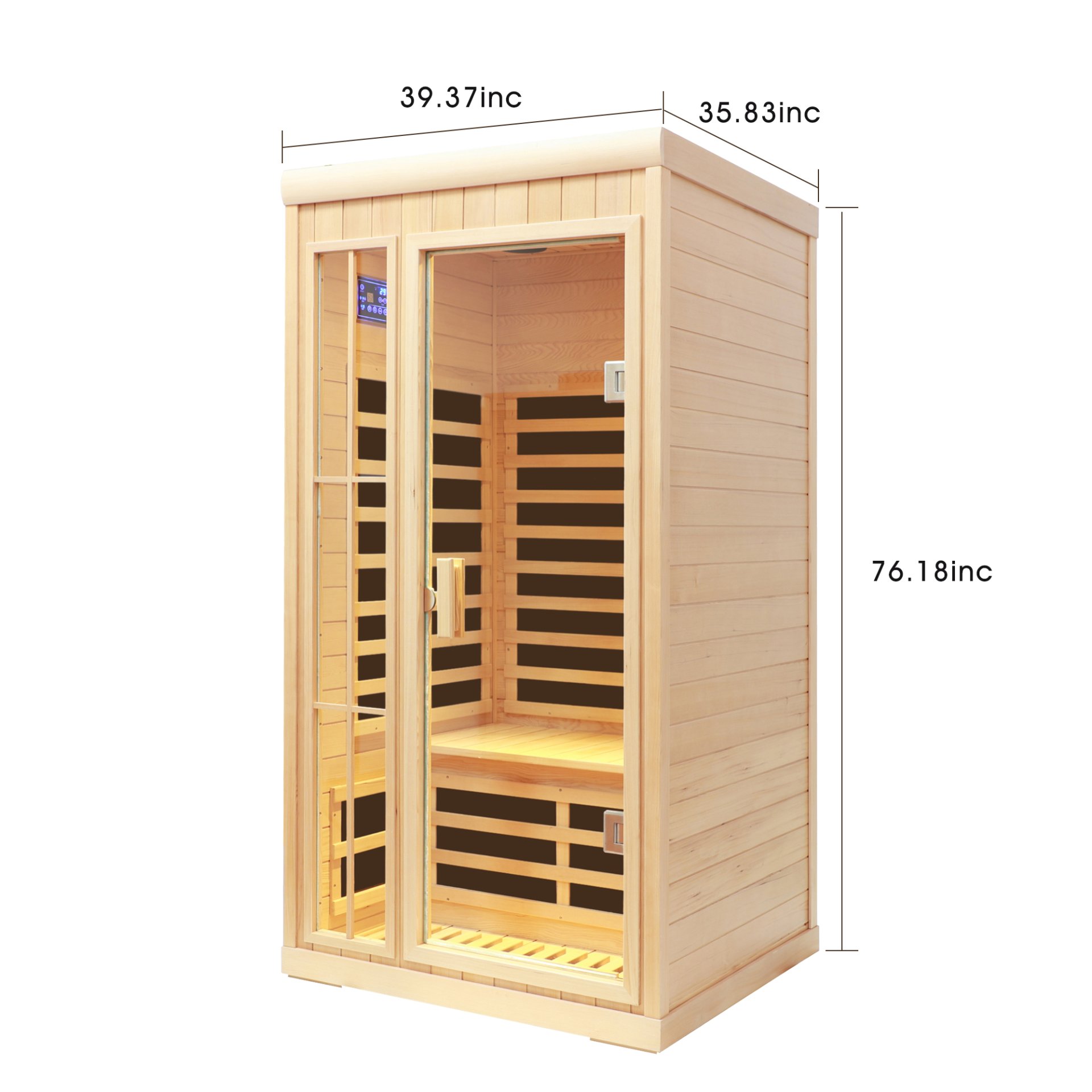 Deluxe Version Plus 1 Person Far Infrared Hemlock Sauna Room With LED Colour Lights - Natural - Image 3