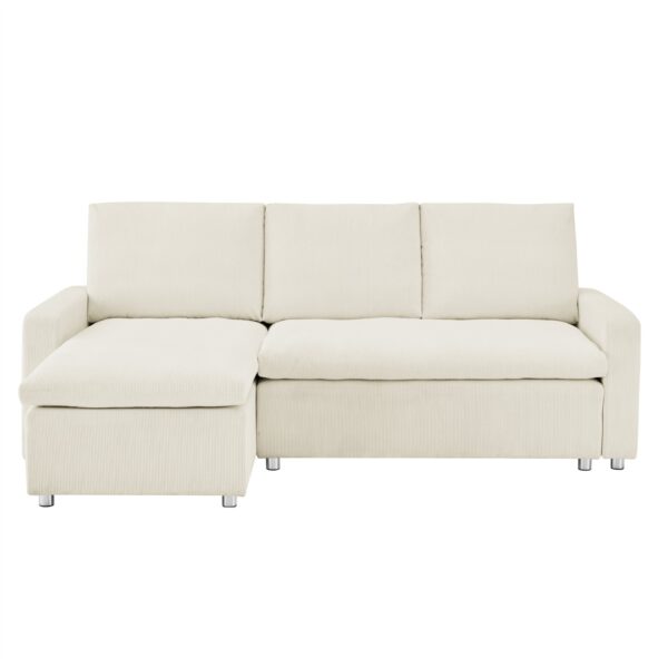 Convertible L Shaped Sleeper Sofa Bed With Reversible Chaise And Storage - Beige