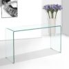 Elegant Transparent Tempered Glass Console Table With Rounded Edges, Modern Sofa Table - Clear - Image 4