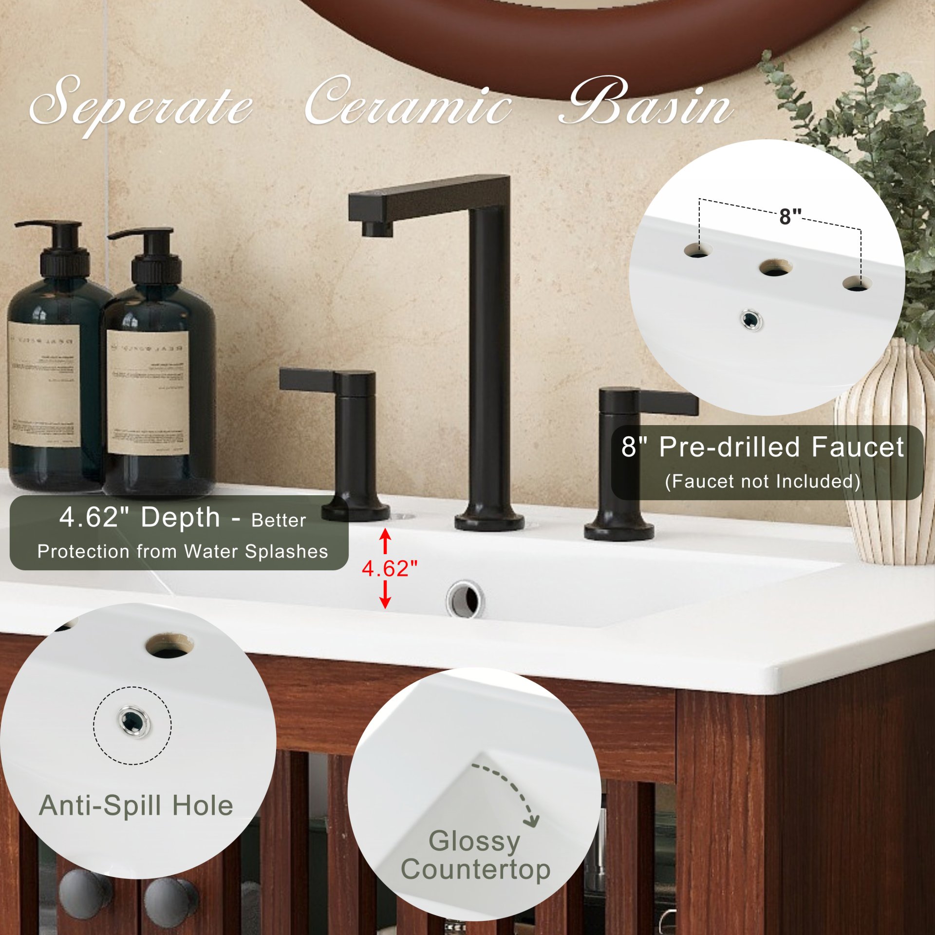 30" Vintage Bathroom Vanity With Ceramic Sink, Modern Bathroom Vanity Cabinet With 2 Soft Close Doors, Equpiied With 4 Sturdy Iron Legs - Antique Dark Brown - Image 6
