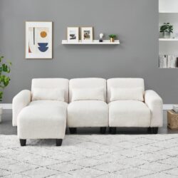 Teddy Fleece Creative Sofa Can Be Assembled Into A Two-Seater Sofa Plus A Single Couch With Three Waist Pillows To Perfectly Stretch Your Waist For Small Apartment Bedroom Spaces - Beige