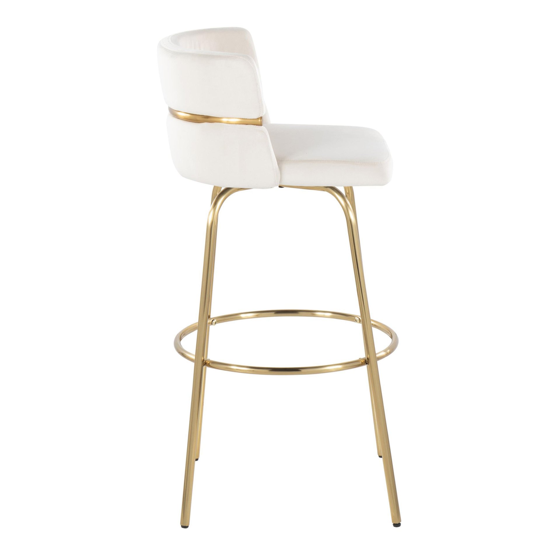 Cinch - Glam / Art Deco Fixed Height Barstool With Swivel With Round Footrest (Set of 2) - Gold / Cream - Image 3