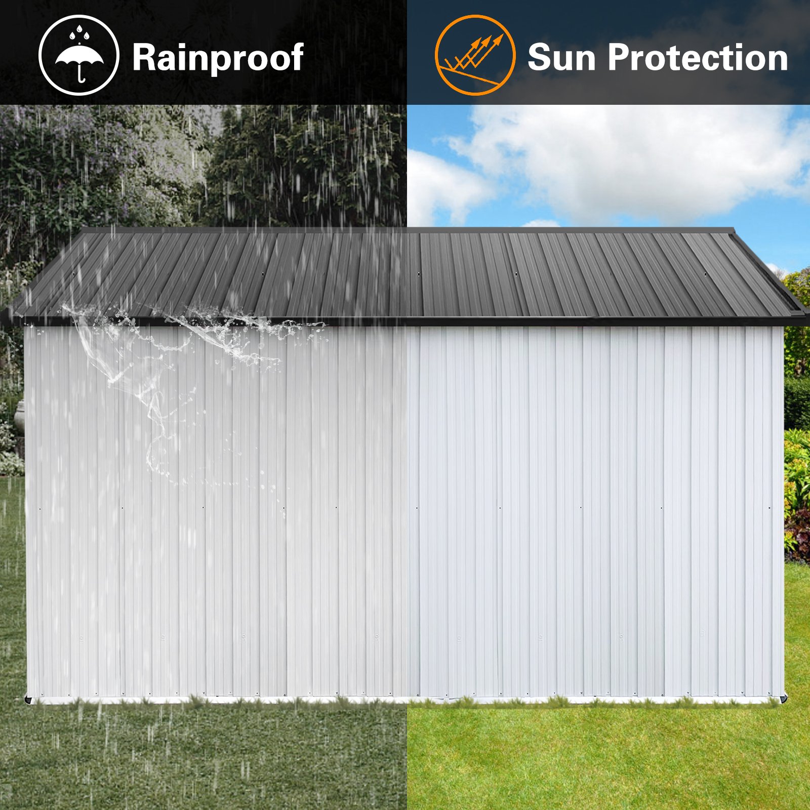 10'x12' Garden Sheds Outdoor Storage Sheds - White / Gray - Image 3