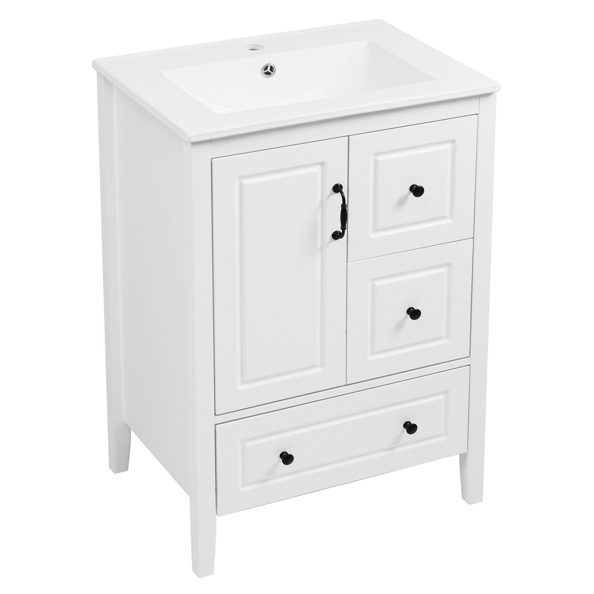 Retro Bathroom Vanity With Sink, Soft Closing Cabinet & Drawers - White - Image 16