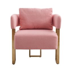 Modern Decorative Chair, Living Room Side Chair With Gold Metal Legs, No Wheels, Suitable For Dressing Area, Reception Room, Office, Teddy Fleece Upholstered Metal Foot Sofas 2 Pieces - Pink