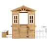 Wooden Playhouse For Kids Outdoor With Working Door, Windows, Mailbox, Bench, Flowers Pot Holder - Natural - Image 11