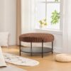 Upholstered Round Ottoman Coffee Table Foot Rest With Metal Legs - Brown - Image 6