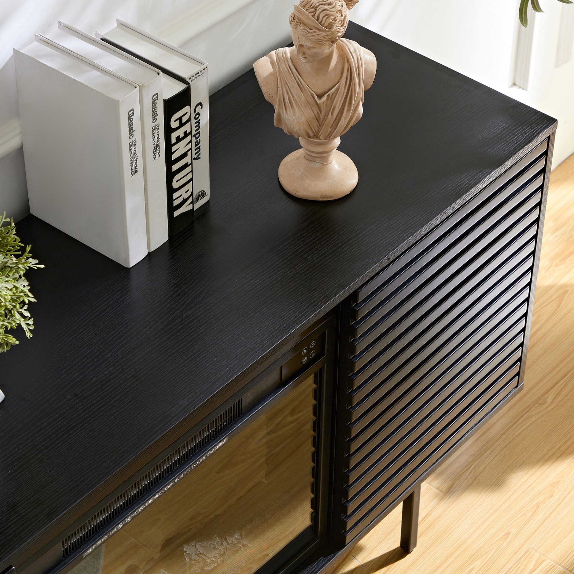 Oak Board Cabinet, The Middle Layer Board On Both Sides Of The Cabinet Can Be Adjusted, The Furnace Is Embedded In The Middle Grid With The Remote Control - Black - Image 8