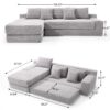 Modern L Shaped Sectional Sofa With Memory Foam & Steel Frame, Corduroy Fabric - Light Gray - Image 3