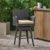 Outdoor Modern Rattan Swivel Barstool With Tapered Legs - Beige / Multibrown - Image 2