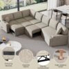 L-Shaped Sofa Sectional Sofa Couch Pull-Out Sofa Bed With Charging Devices And Cup Holders For Living Room - Beige - Image 8