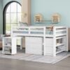 Full Loft Low Study Bed With Cabinet, Shelves And Rolling Portable Desk, Multiple Functions - White - Image 12