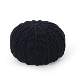 Bordeaux - Knitted Cotton Round Pouf Ottoman And Floor Cushion - Dark Blue
